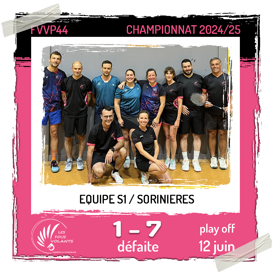 Play Off D1S - J9 Déplacement aux Sorinières (défaite et dernière)