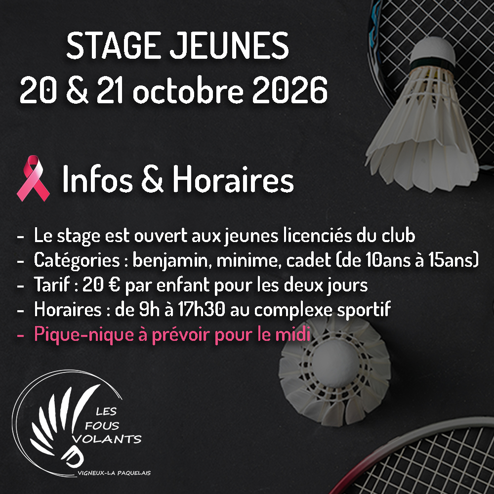 Stage jeunes Badminton - 20 et 21 octobre 2026